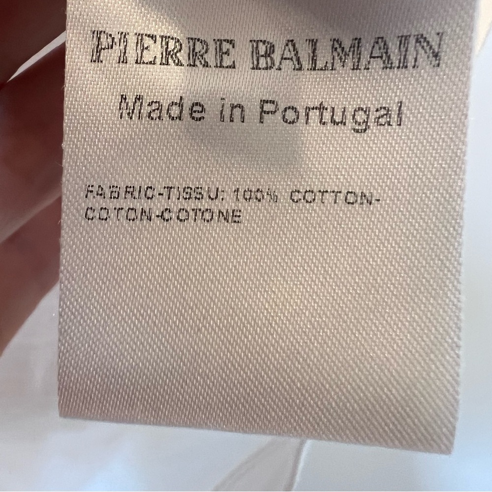 PIERRE BALMAIN Sleeveless Logo Top Cotton Gold Button Shoulder White Tee - Picture 6 of 9